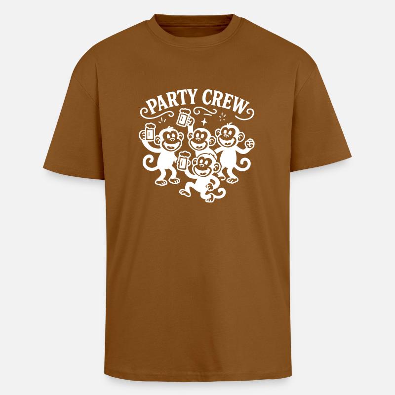 Party Crew Monkey Beer - Unisex Oversized Heavyweight T-shirt - toffee