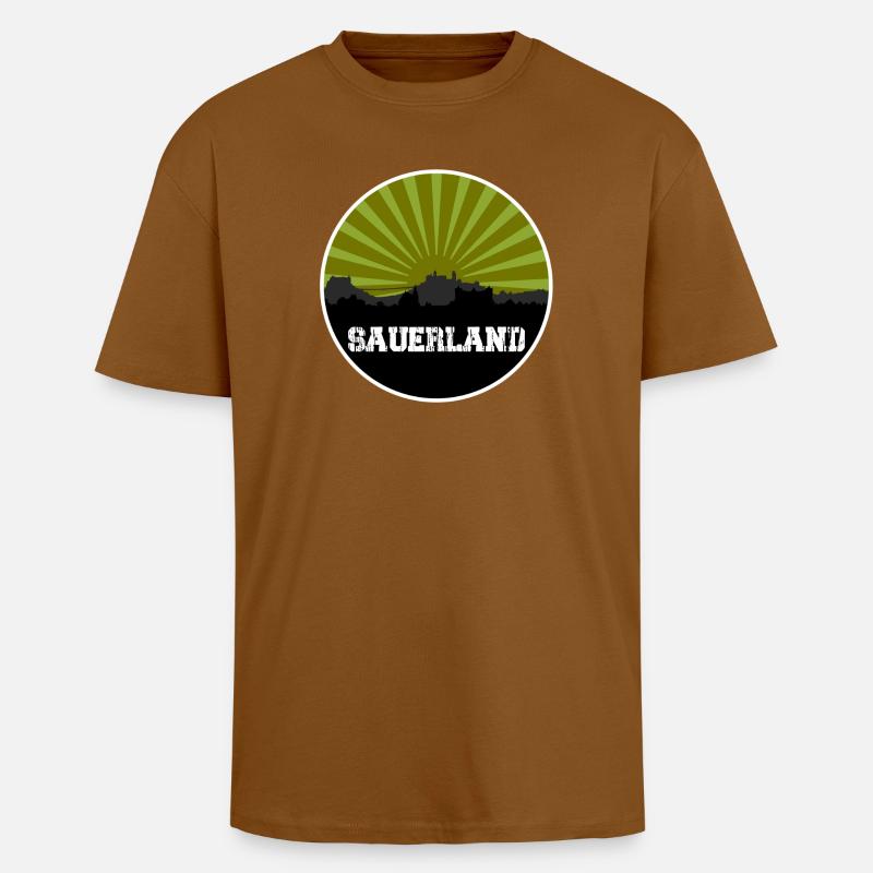 Sauerland Retro Skyline - Oversized Heavyweight Unisex T-Shirt - Toffee