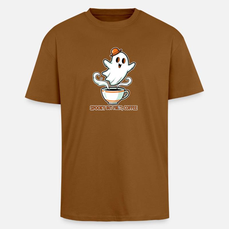 Spukiger Geist mit Kaffee - Oversized Heavyweight Unisex T-Shirt - Toffee