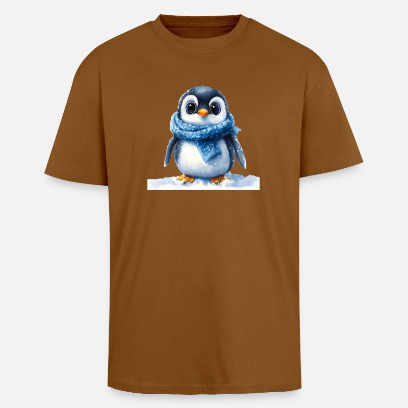 Pingouin mignon avec accessoire d’hiver - T-shirt unisexe oversize épais - toffee