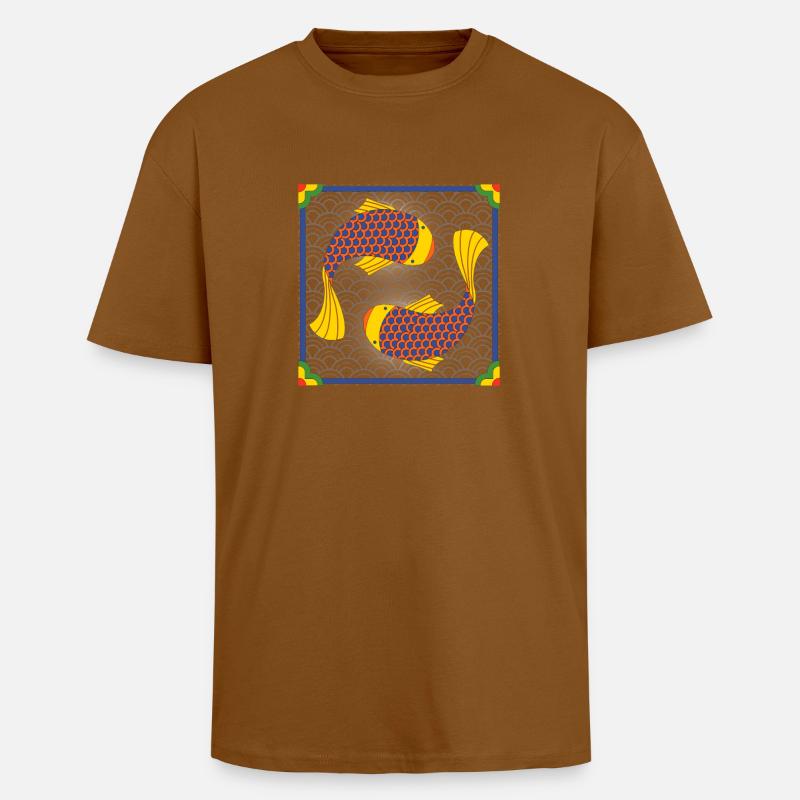 Korean Koi Fish Pattern - Unisex Oversized Heavyweight T-shirt - toffee