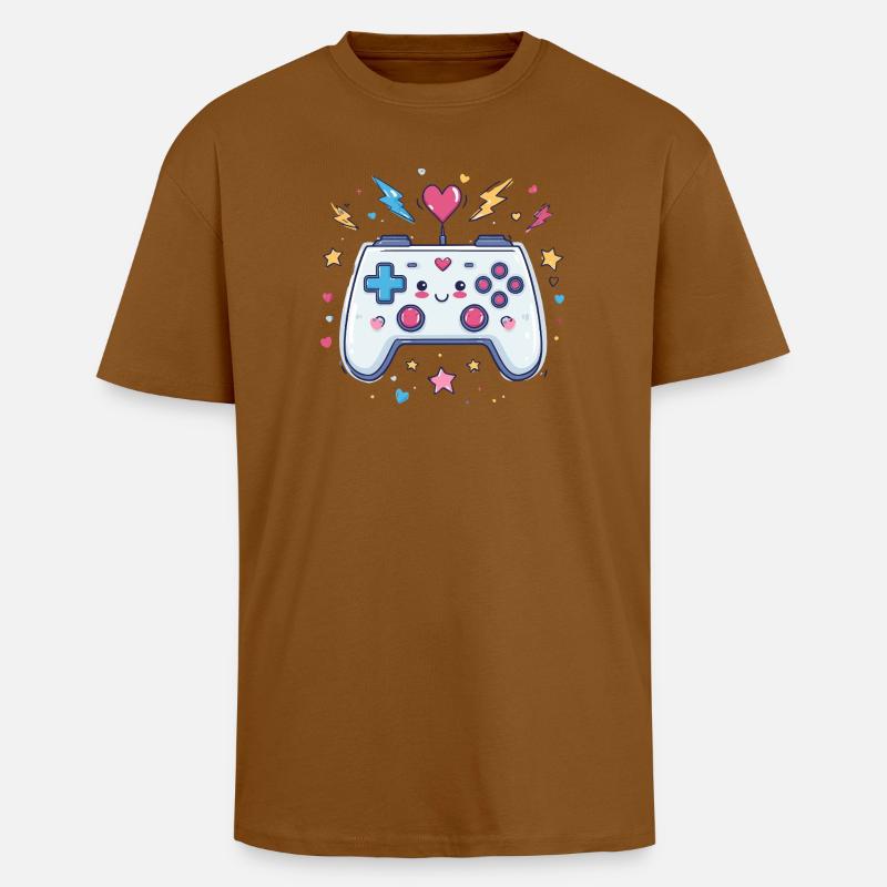 Heart Controller Doodle Pixel Pop - Unisex Oversized Heavyweight T-shirt - toffee