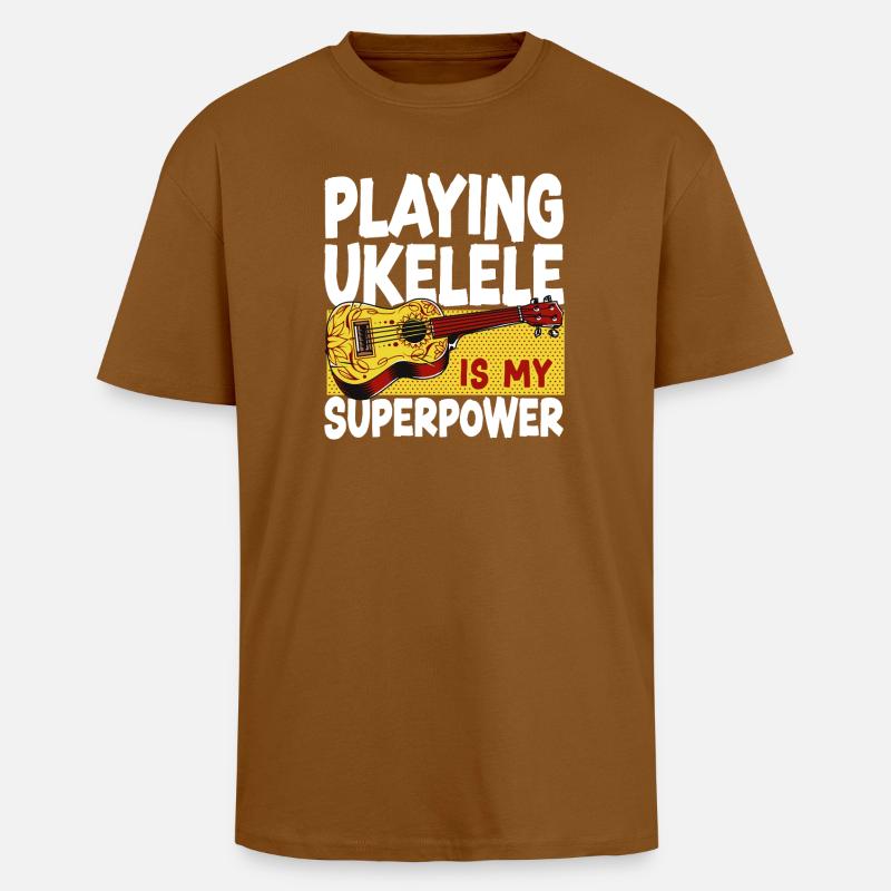 Hawaiian Ukulele Uke Playing - Oversized Heavyweight Unisex T-Shirt - Toffee