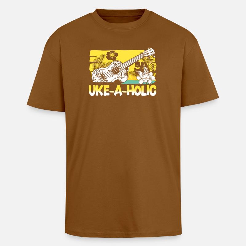 Hawaiian Ukulele Uke Uke-A-Holic - Oversized Heavyweight Unisex T-Shirt - Toffee