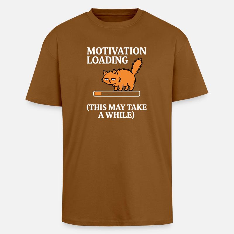 Motivation Loading Müde Katze mit Ladebalken - Oversized Heavyweight Unisex T-Shirt - Toffee