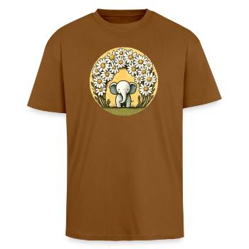 Elefant im Gänseblümchen-Ring - Oversized Heavyweight Unisex T-Shirt - Toffee - Vorne - Alina (178cm) & Michal (187cm)