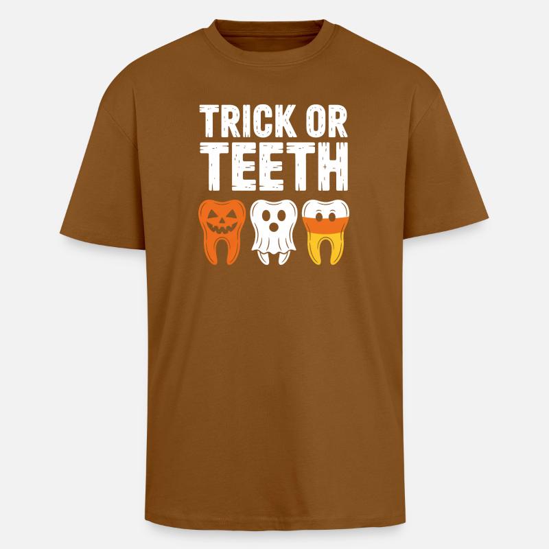 Trick oder Teeth: Halloween Teeth Trio - Oversized Heavyweight Unisex T-Shirt - Toffee