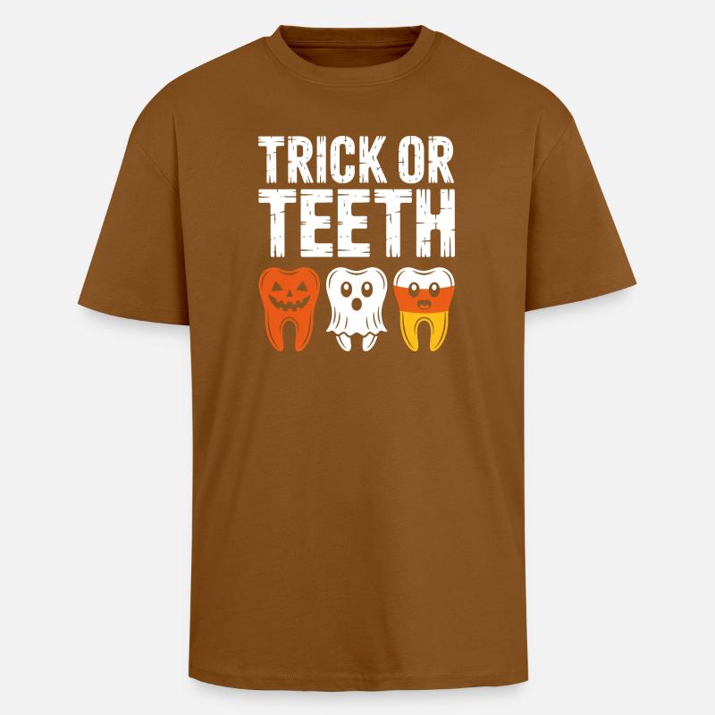 Trick oder Teeth Halloween-T-Shirt - Oversized Heavyweight Unisex T-Shirt - Toffee