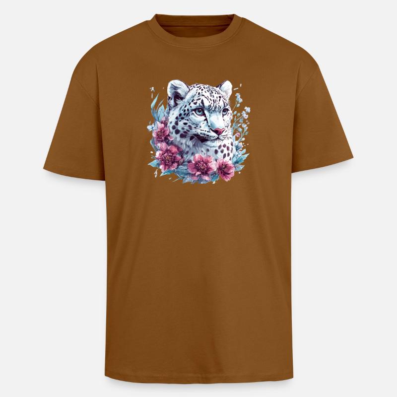 Leopardengesicht mit Blumenkranz - Oversized Heavyweight Unisex T-Shirt - Toffee