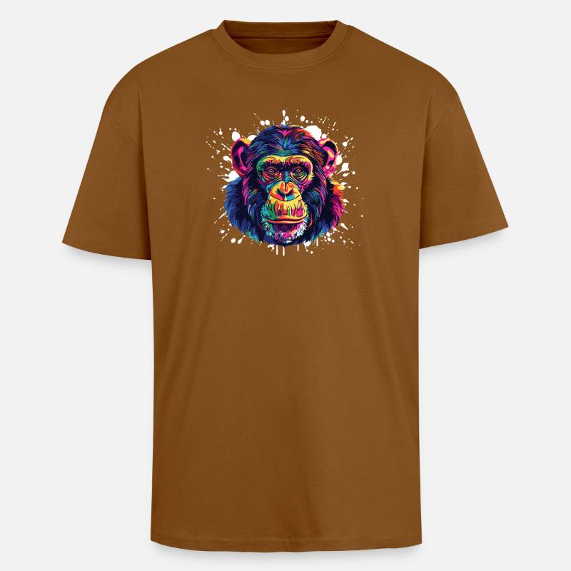 Monkey Portrait Splash - Unisex Oversized Heavyweight T-shirt - toffee
