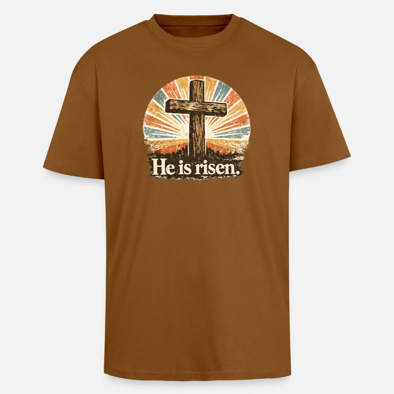 He Is Risen - Oversized Heavyweight Unisex T-Shirt - Toffee