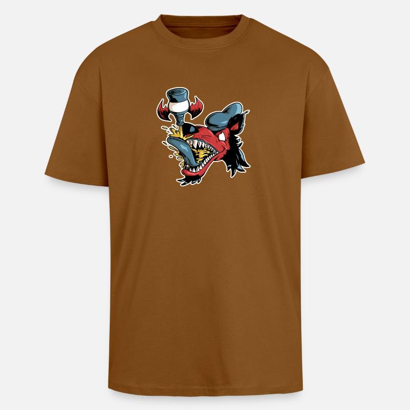 Wolf und fliegendes Bier - Oversized Heavyweight Unisex T-Shirt - Toffee