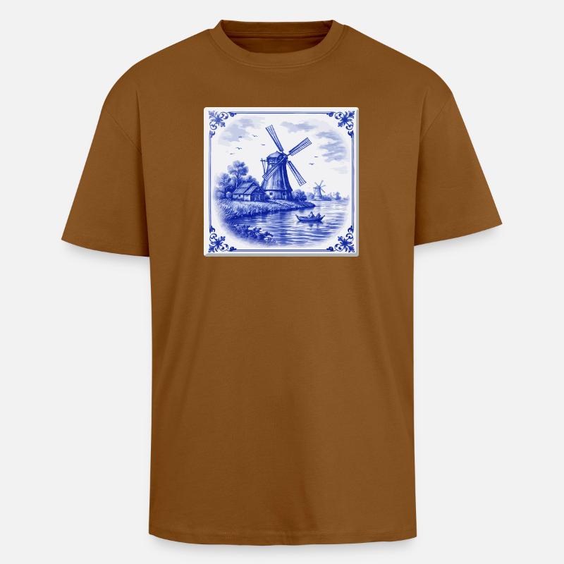 Delfter Windmühle am See - Oversized Heavyweight Unisex T-Shirt - Toffee