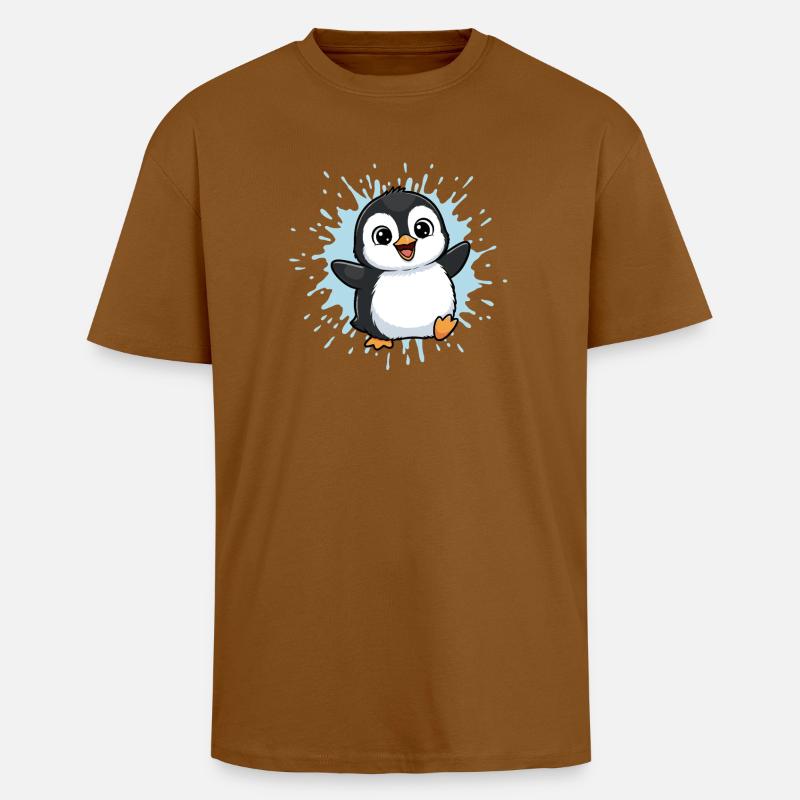 Kunterbunter Pinguin Splash - Oversized Heavyweight Unisex T-Shirt - Toffee