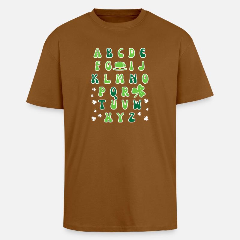 Irisches Alphabet-Kleeblatt-Design - Oversized Heavyweight Unisex T-Shirt - Toffee