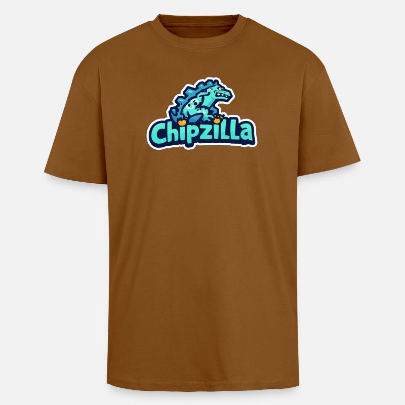 Chipzilla Dino Tee - Unisex Oversized Heavyweight T-shirt - toffee