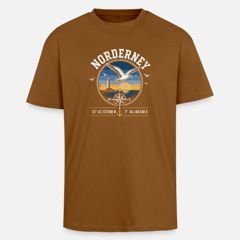 Norderney Coastal Compass Sunset - Unisex Oversized Heavyweight T-shirt - toffee