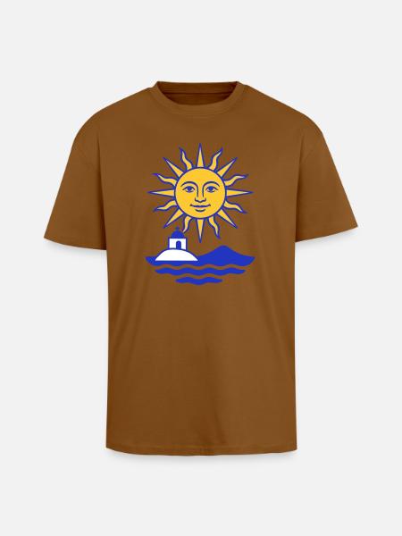 Greece Sun: Sun, Water, Chapel - Unisex Oversized Heavyweight T-shirt - toffee