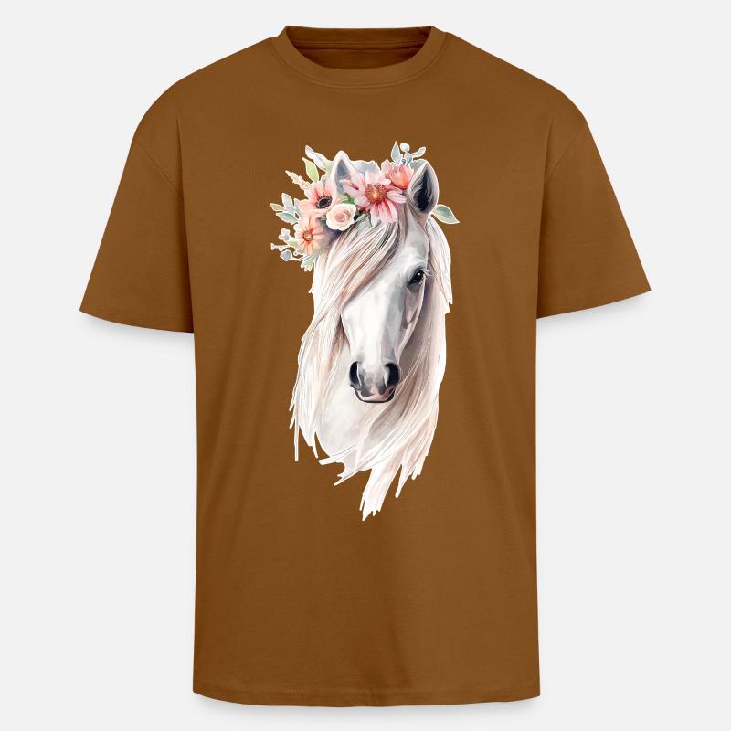 Pferd mit Blumen - Oversized Heavyweight Unisex T-Shirt - Toffee