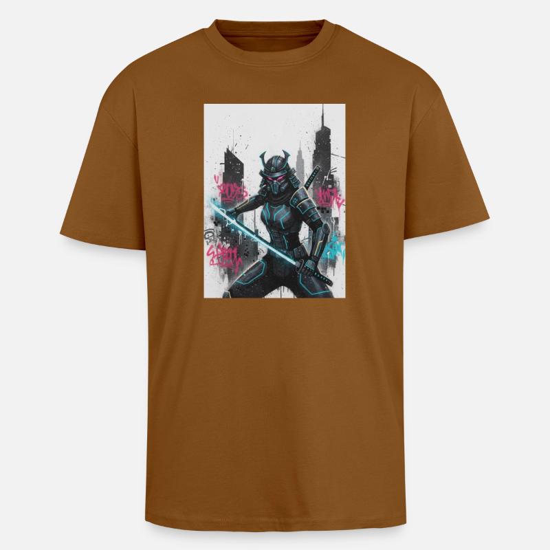 Cyber Samurai Neon Klinge - Oversized Heavyweight Unisex T-Shirt - Toffee