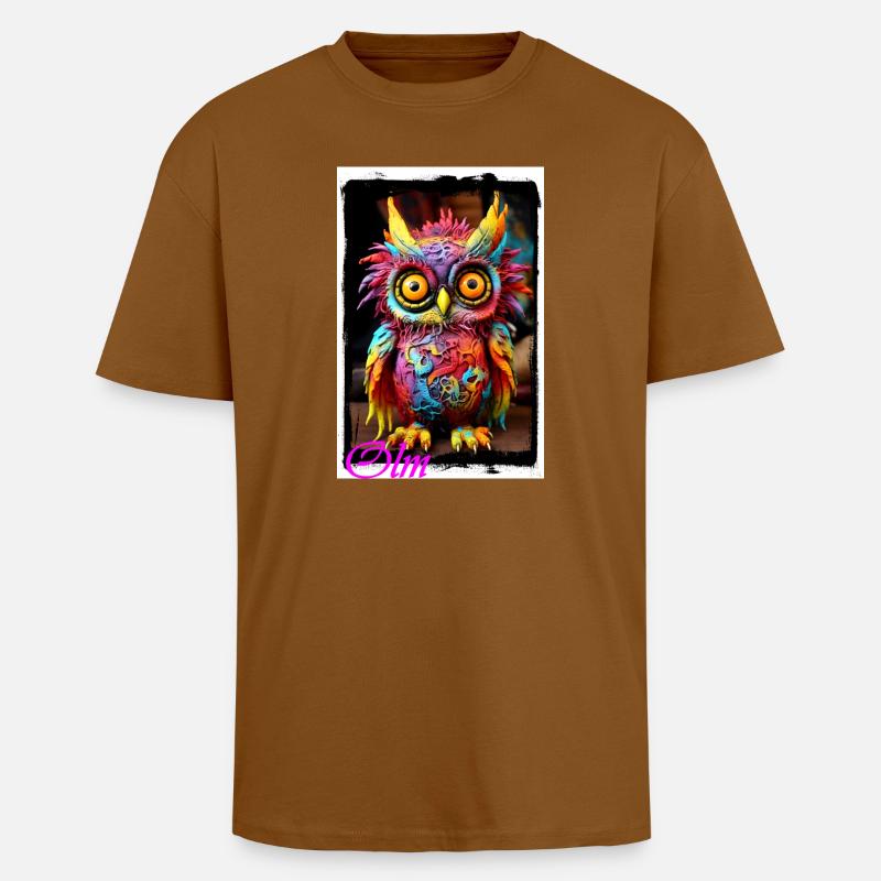 Bunte Fantasiewelt Eulenfigur Puppe Textil Märchen - Oversized Heavyweight Unisex T-Shirt - Toffee