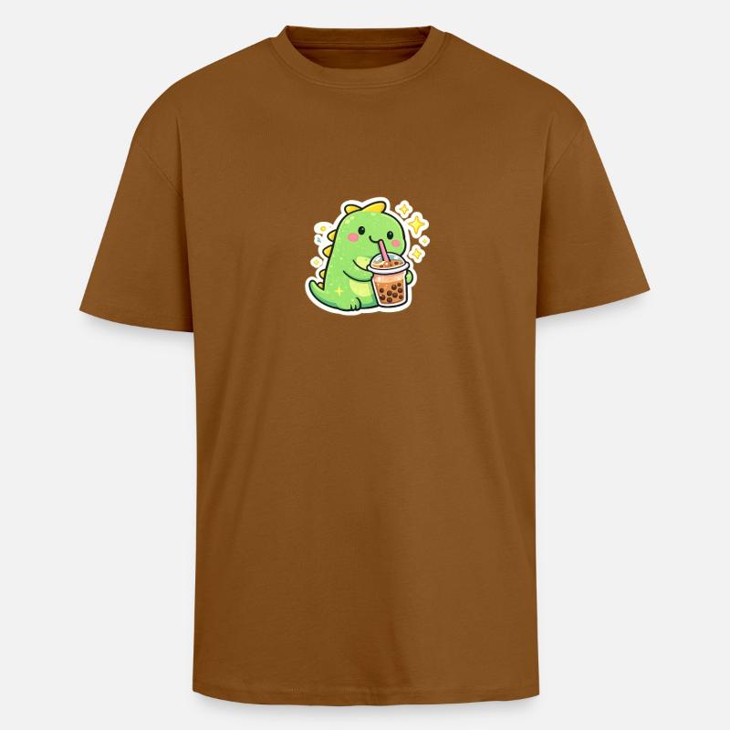 Süßer Dino mit Bubble Tea - Oversized Heavyweight Unisex T-Shirt - Toffee