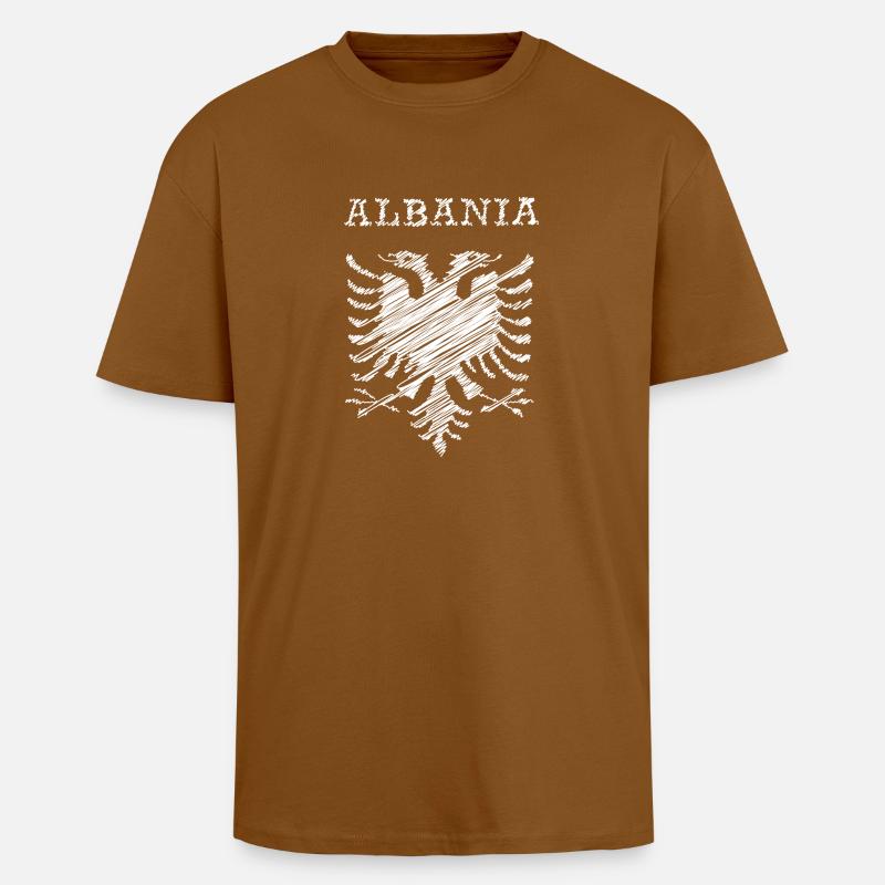 Albania, scribble white - Oversized Heavyweight Unisex T-Shirt - Toffee