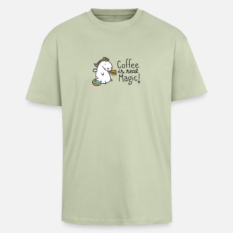 Coffee is real Magic - Oversized Heavyweight Unisex T-Shirt - Leichtes Salbeigrün 