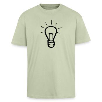 Glühbirne, Idee - Oversized Heavyweight Unisex T-Shirt - Leichtes Salbeigrün  - Vorne - Alina (178cm) & Michal (187cm)
