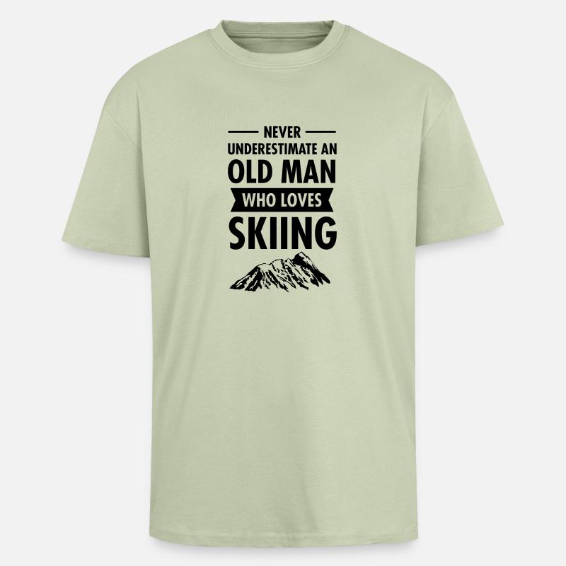Old Man - Skiing - Oversized Heavyweight Unisex T-Shirt - Leichtes Salbeigrün 