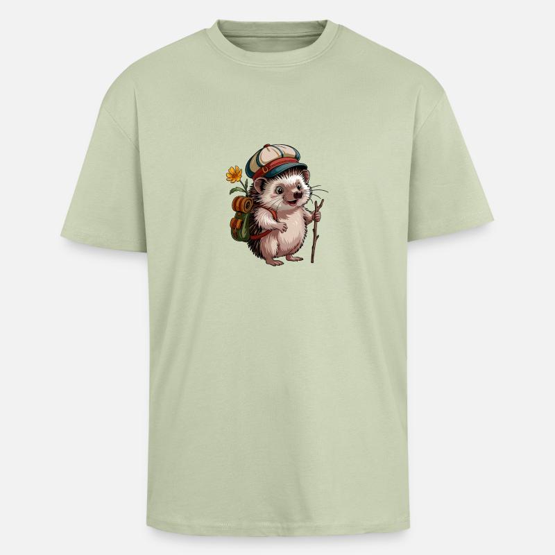 Igel mit Rucksack auf Wanderschaft - Oversized Heavyweight Unisex T-Shirt - Leichtes Salbeigrün 