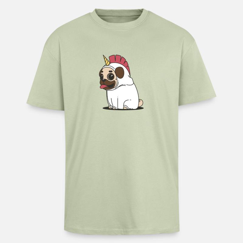 Bubule: das Einhorn Hund - Oversized Heavyweight Unisex T-Shirt - Leichtes Salbeigrün