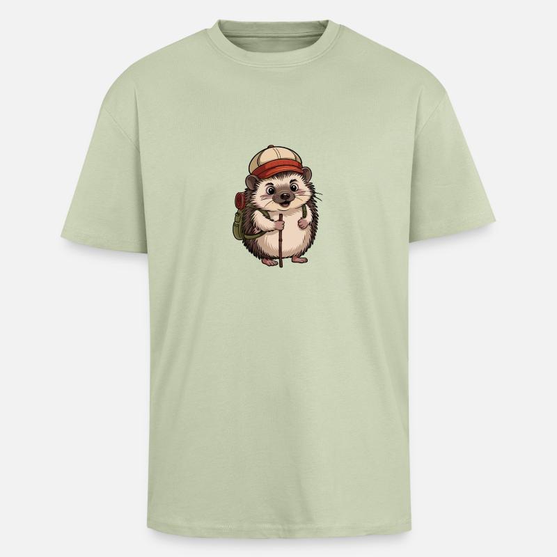 Igel mit Rucksack auf Wanderschaft - Oversized Heavyweight Unisex T-Shirt - Leichtes Salbeigrün