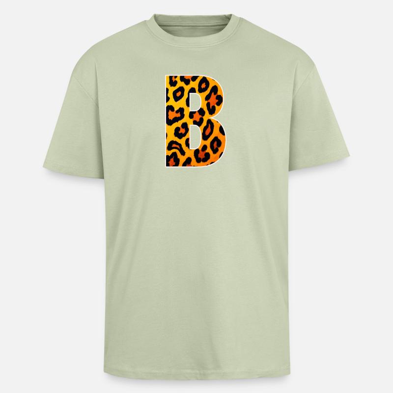 LeopardB Monogram in Leopard Look - Unisex Oversized Heavyweight T-shirt - soft salvia