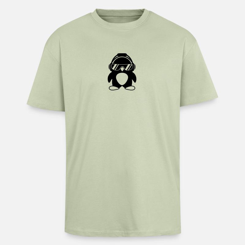 Pinguin mit Kopfhörer - Oversized Heavyweight Unisex T-Shirt - Leichtes Salbeigrün 