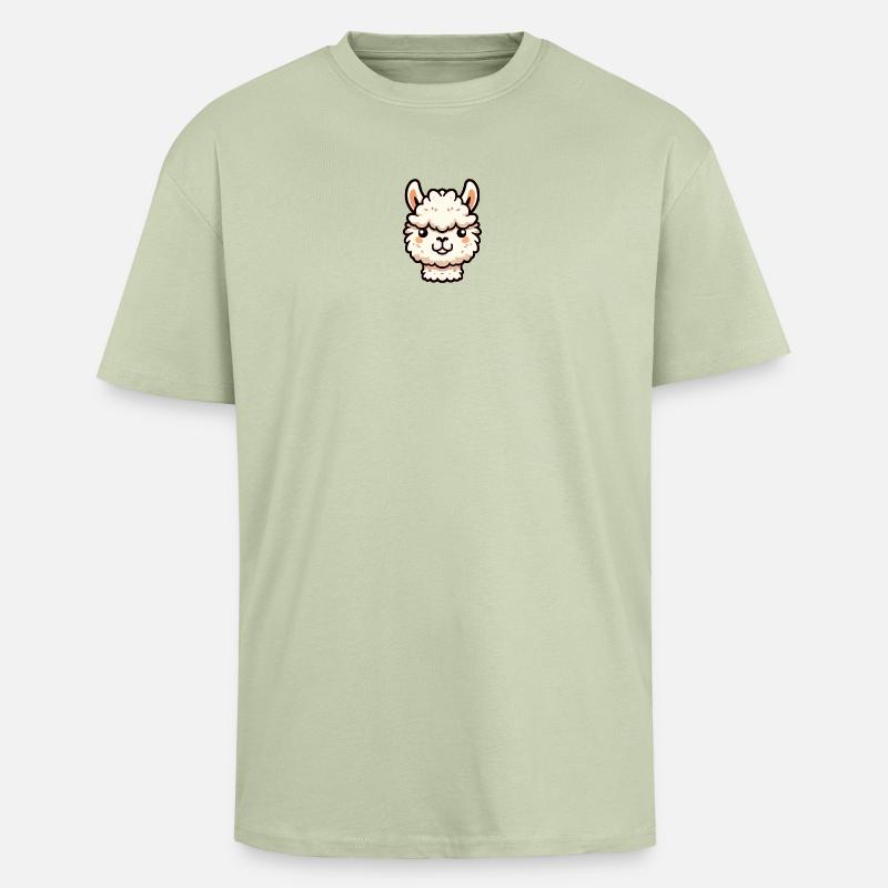 Alpaca Llama Head Comic Cartoon - Unisex Oversized Heavyweight T-shirt - soft salvia 