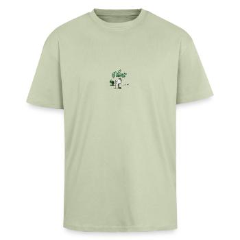 Je ne me soucie pas - T-shirt unisexe oversize épais - vert sauge léger  - Devant - Alina (178cm) & Michal (187cm)