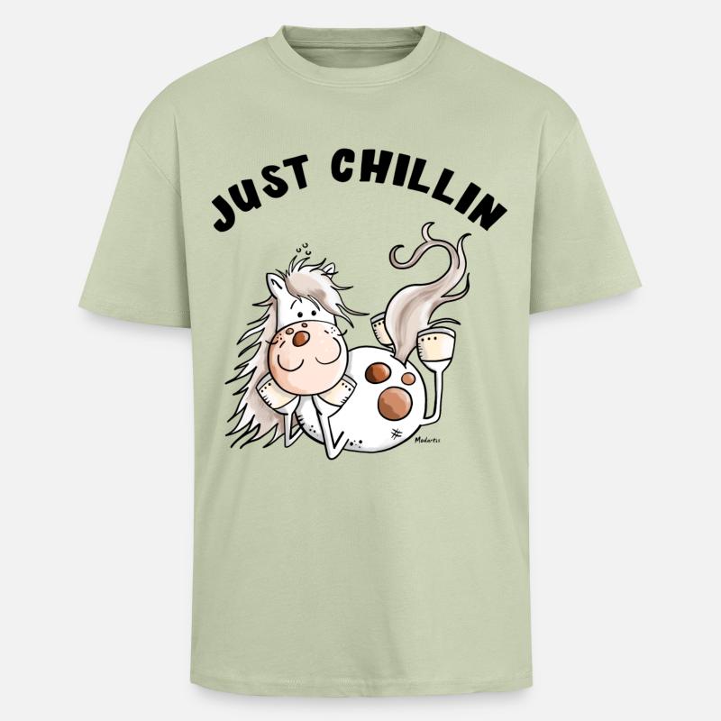 Chillendes Pferd - Comic - Pferde - Geschenk - Oversized Heavyweight Unisex T-Shirt - Leichtes Salbeigrün 