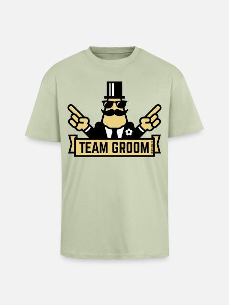 Team Groom (Pointing Stag Night Bachelor Party 3C) - Unisex Oversized Heavyweight T-shirt - soft salvia 