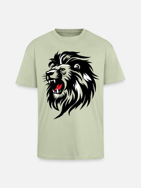 Rowing Lion Silhouette with Red Tongue - Unisex Oversized Heavyweight T-shirt - soft salvia 