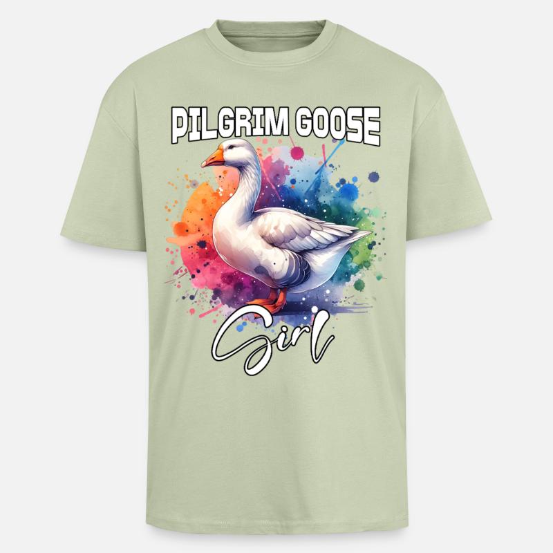 Pilgrim Goose Mädchen Pilgrim Gans - Oversized Heavyweight Unisex T-Shirt - Leichtes Salbeigrün 