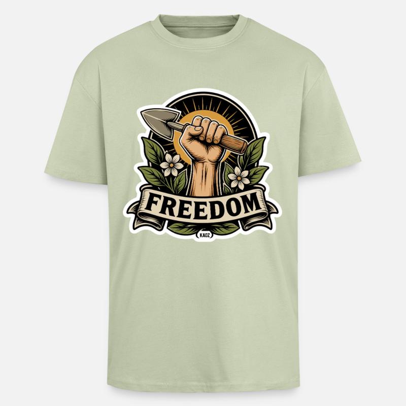 Freiheitsfaust-Emblem mit Schaufel - Oversized Heavyweight Unisex T-Shirt - Leichtes Salbeigrün 