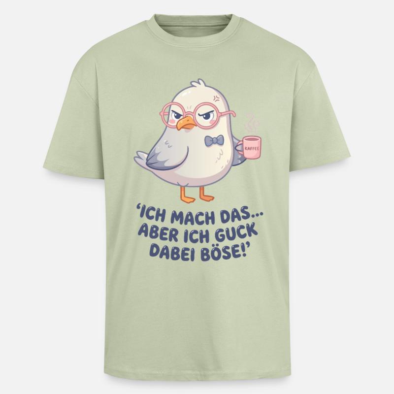 Möwe Kaffee Spruch - Oversized Heavyweight Unisex T-Shirt - Leichtes Salbeigrün