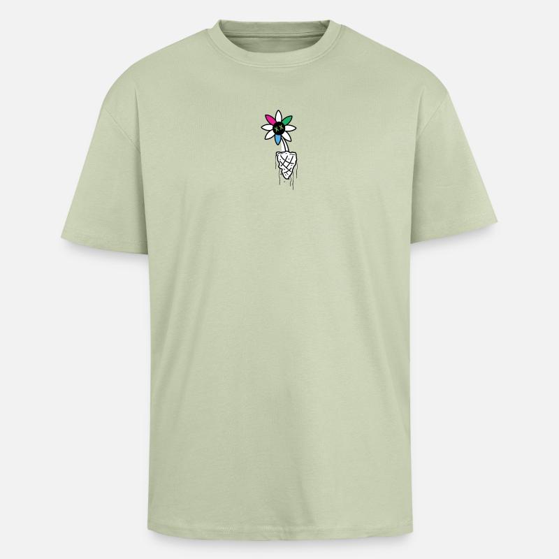 Illustration de crâne de fleur vive - T-shirt unisexe oversize épais - vert sauge léger 