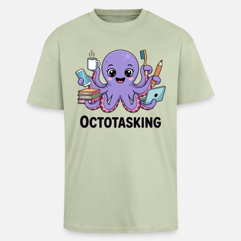 Octotasking Creature in Multitask Mode - Unisex Oversized Heavyweight T-shirt - soft salvia 