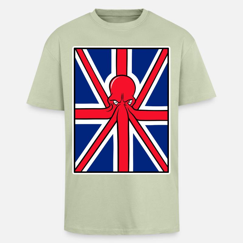 Drapeau Union Jack pieuvre rouge - T-shirt unisexe oversize épais - vert sauge léger