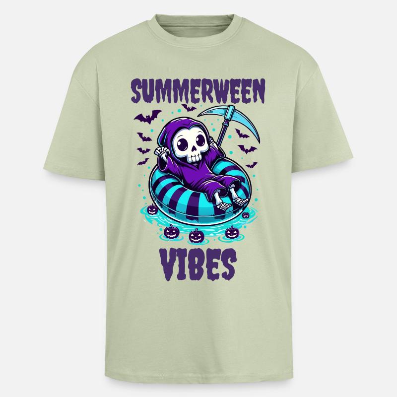 Summerween Vibes mit Sensenmann - Oversized Heavyweight Unisex T-Shirt - Leichtes Salbeigrün 