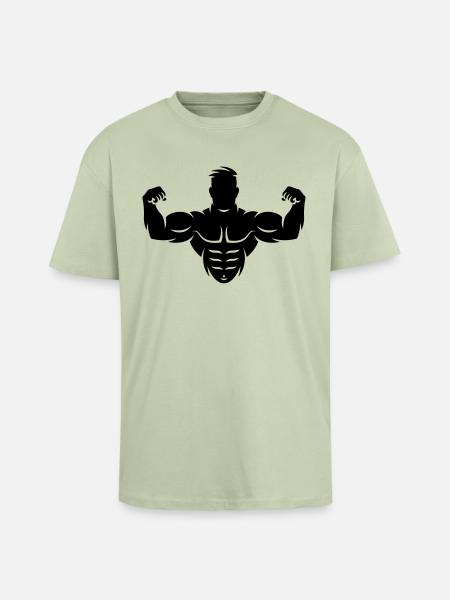 Bodybuilder (Culturisme / Biceps / Biscoteau) - T-shirt unisexe oversize épais - vert sauge léger 