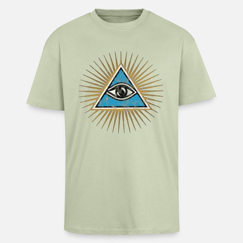 Alt seende øye, trekant, pyramide, årgang, gud - Unisex oversized t-skjorte i kraftig kvalitet - myk salvia 