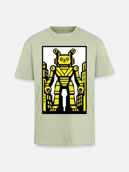 Cat Robot in Stadtlandschaft - Oversized Heavyweight Unisex T-Shirt - Leichtes Salbeigrün